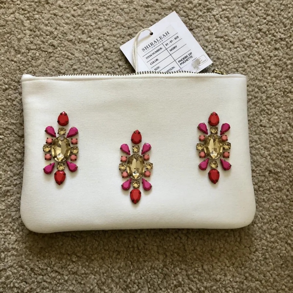 Shiraleah Phoebe Jewel Crystal Beaded Clutch Pouch Cosmetic Case Bag